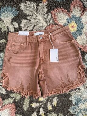 VERVET Rebecca Blush Frayed-Hem Distressed High-Rise Jean Shorts medium